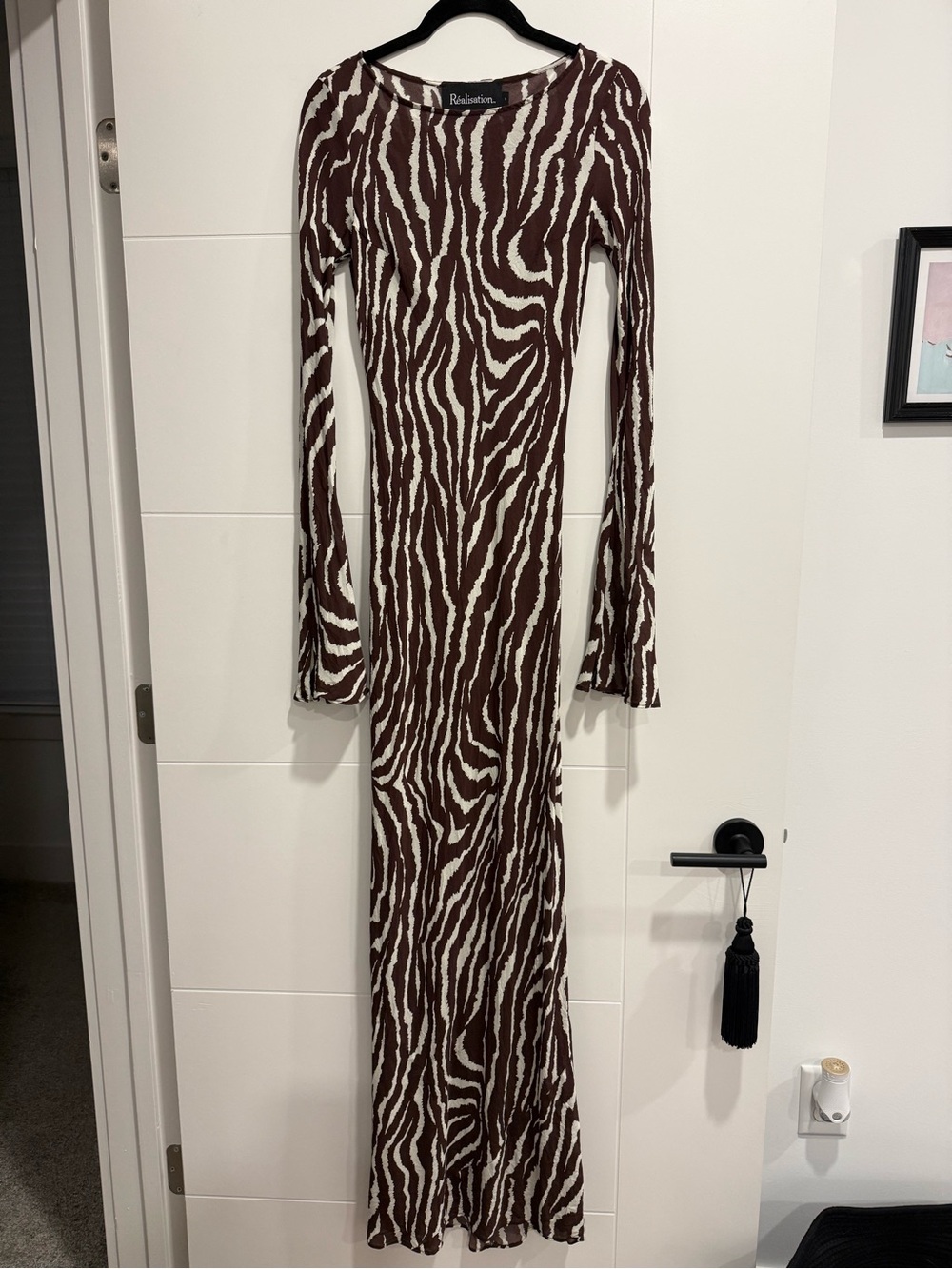 Realisation Par Brown and White Zebra-Print Long Sleeve Maxi Dress